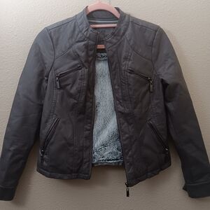 Gray Vegan Leather Fur Lined Jacket